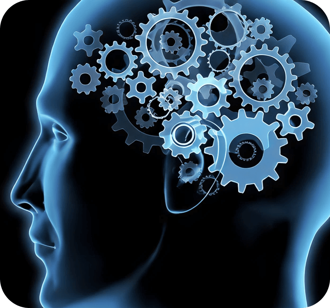 Cerveau avec engrenages représentant une approche scientifique